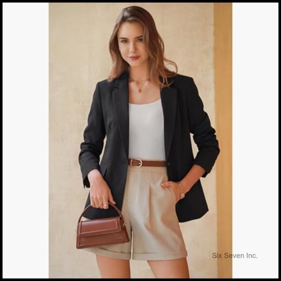 Linen Blend Notched Lapel Blazer for Business Casual Wear - Picture 2 of 6